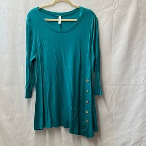 Emerald Teal Button Accent Asymmetrical Tunic Top - 3X
